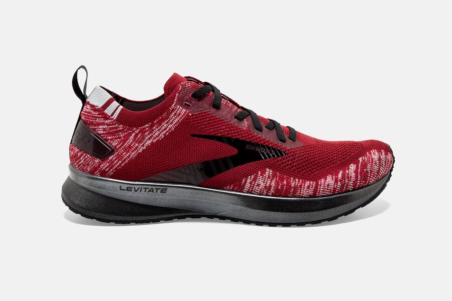 Mens Brooks Levitate 4 Road Shoes Red/Grey/Black | 693054-KFT